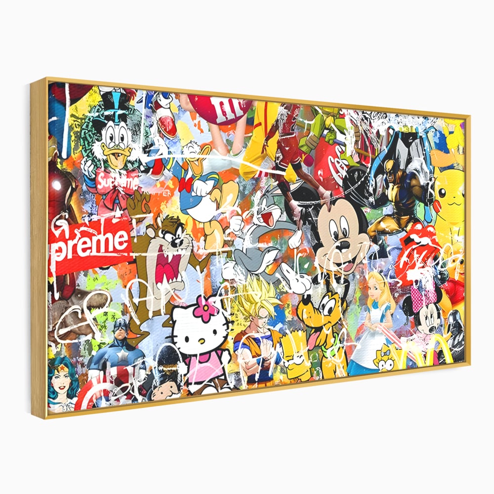 Tablou canvas cu tablou canvas cu personaje din desene animate, in rama de aluminiu auriu